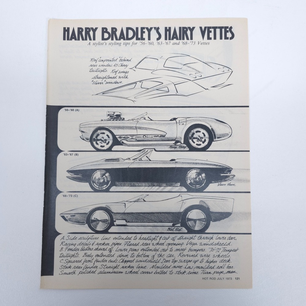 Harry Bradley Hairy Vette Sketch Corvette Styling 1956–1973 Concept Art Print Ad